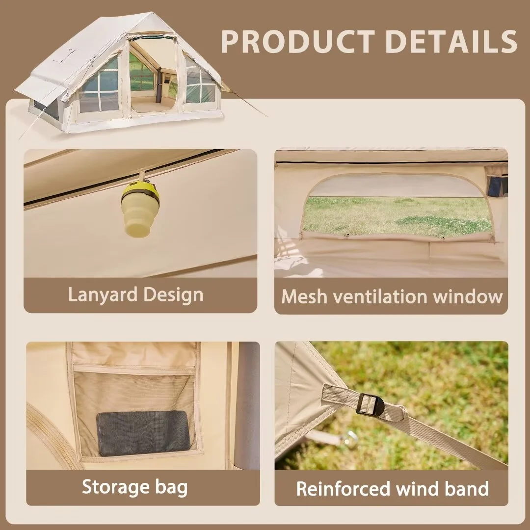 NAIZEA Tent for Camping with Pump - Air Glamping Tents, Easy Setup Blow up Tent, Waterproof Oxford Inflatable Tent, 4 - 6 Person Cabin Tent with Mesh & Chimney Window