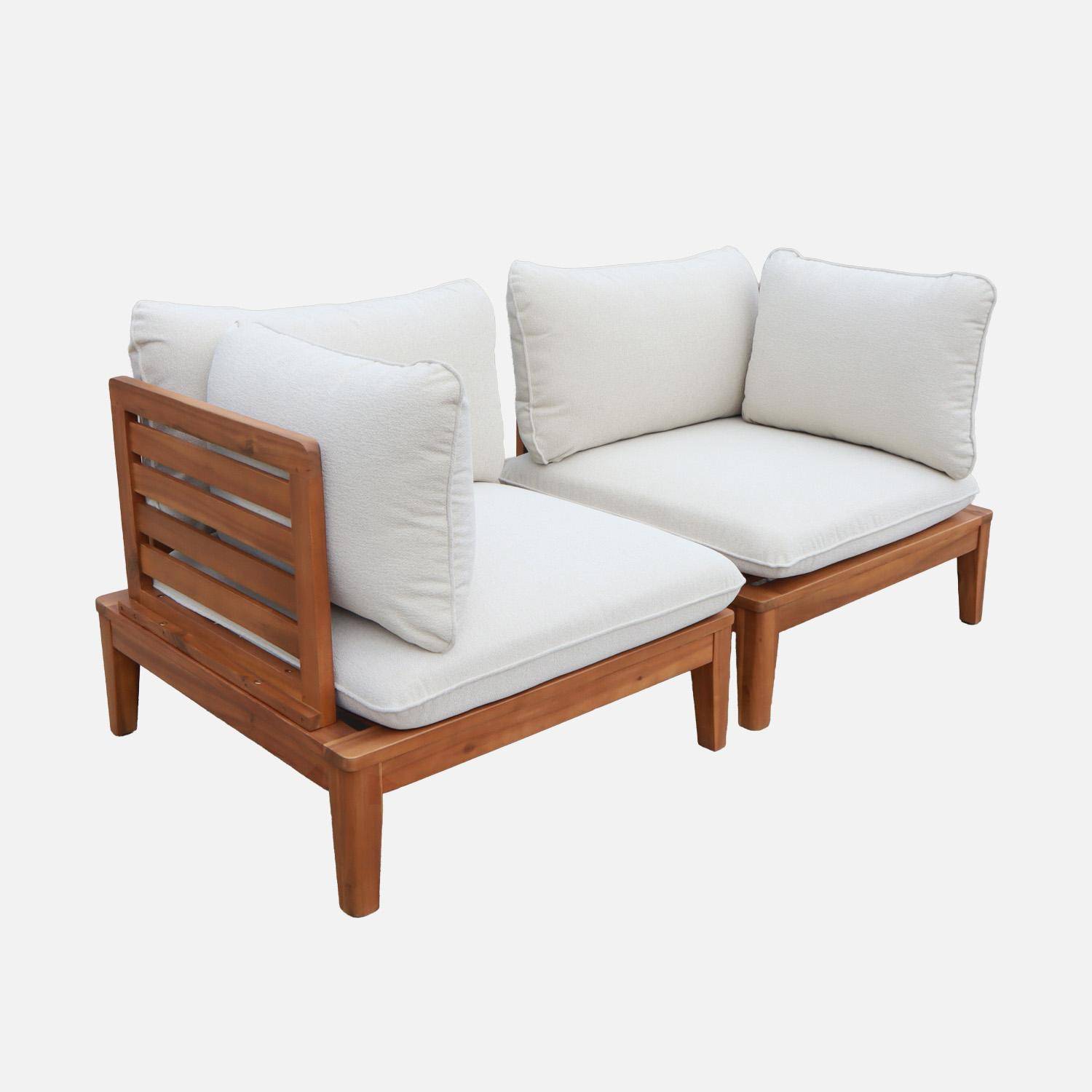 Yona borreguito - Sillón modular de jardín de madera de acacia y borreguito con reposabrazos, 2 plazas