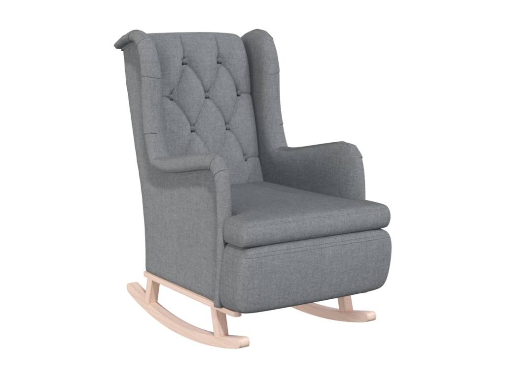 Sillón con patas mecedoras madera maciza caucho tela gris claro