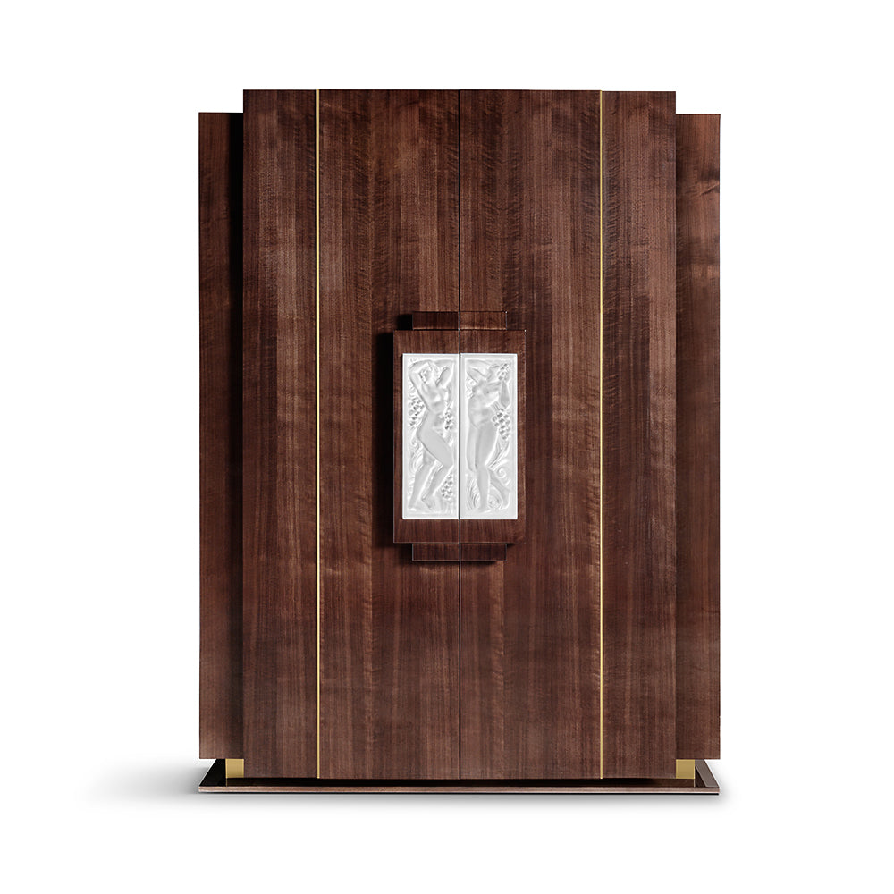 ARMOIRE FEMME BRAS LEVÉS - CRISTAL INCOLORE, NOYER ET ACIER DORÉ