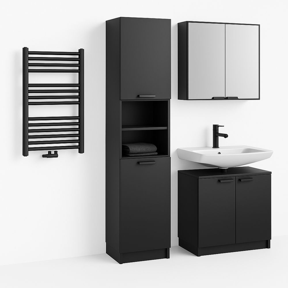 Mueble de baño moderno en color negro,armario de almacenamiento,lavabo de cerámica,estilo minimalista