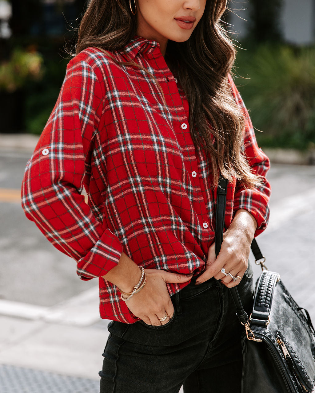 Kristen Plaid Button Down Top - Red - Se7enfashion