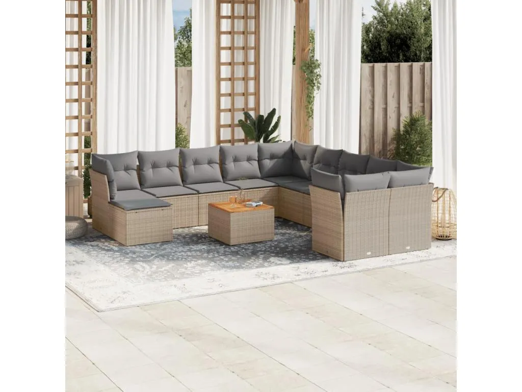 Juego de sofás jardín con cojines beige mezcla 12 piezas ratán PE