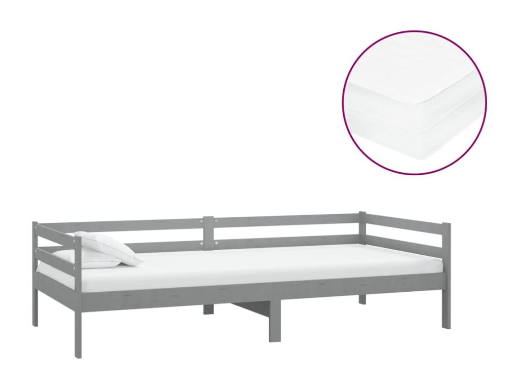 Sofá cama con colchón madera de pino maciza gris 90x200 cm
