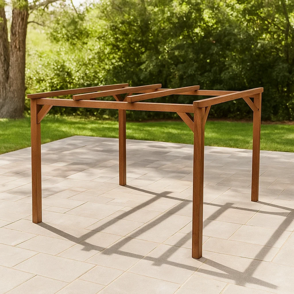 Pérgola rectangular,estructura de madera maciza,color marrón natural,sin techo,instalación autoportante,300x250x240 cm,para jardín o patio - gfneOlw2fkpK