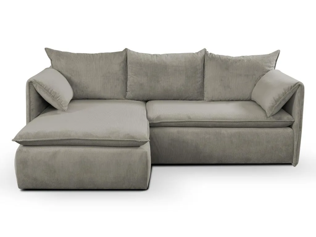 Sofá cama rinconera de terciopelo de canalé gris arenoso Hogarmini - Ángulo izquierdo uvvf21267