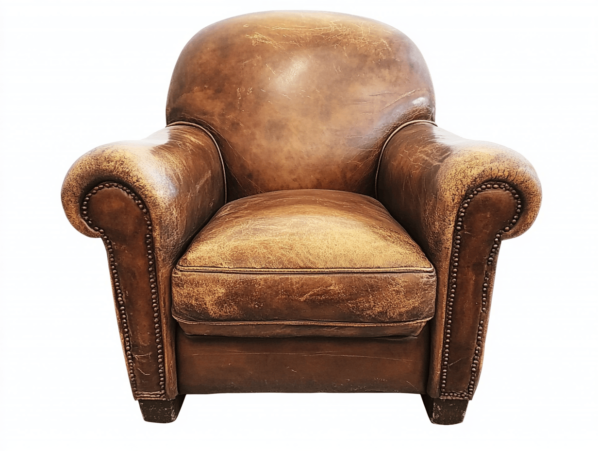 Sillón club vintage tapizado en cuero marrón envejecido 90×85×95 cm – diseño clásico – ideal para salón o despacho