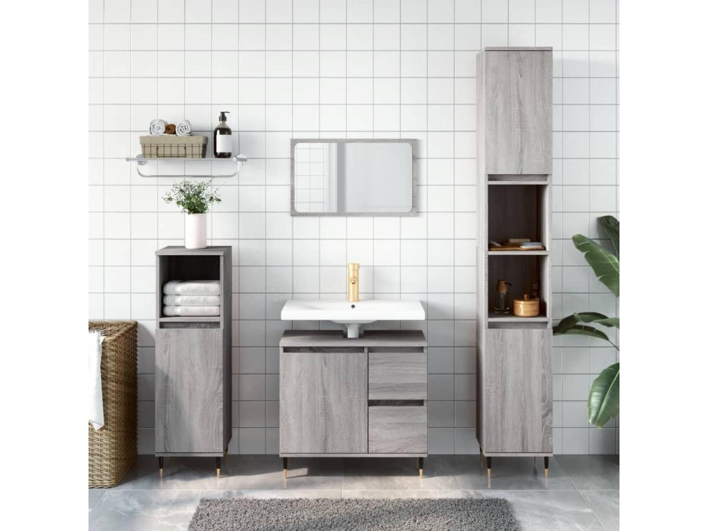 Joliven Set de muebles de baño 3 pzas madera contrachapada gris