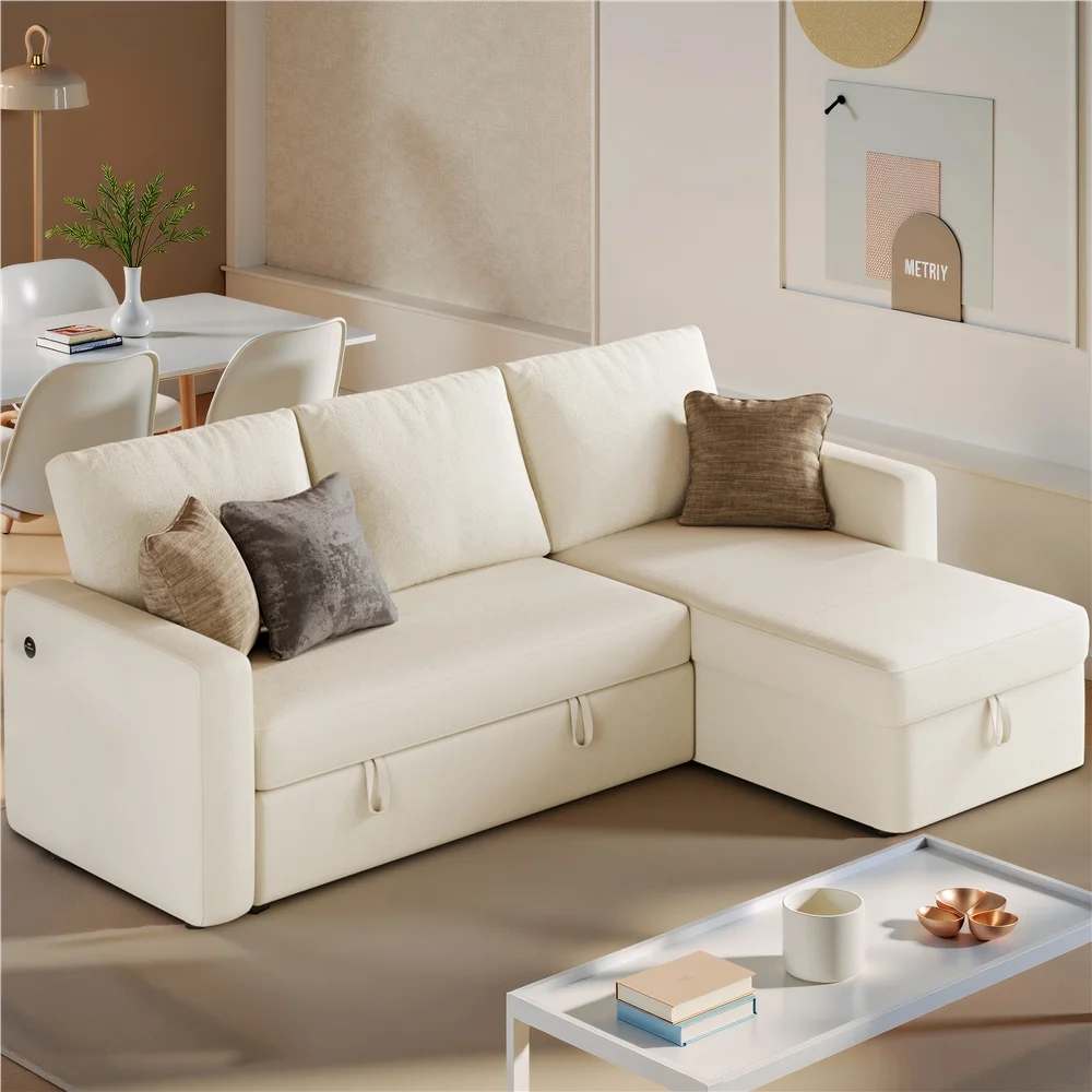Alden Design Reversible Sectional Sofa with USB & Type-C Ports for Livingroom, Light Gray - Image 30