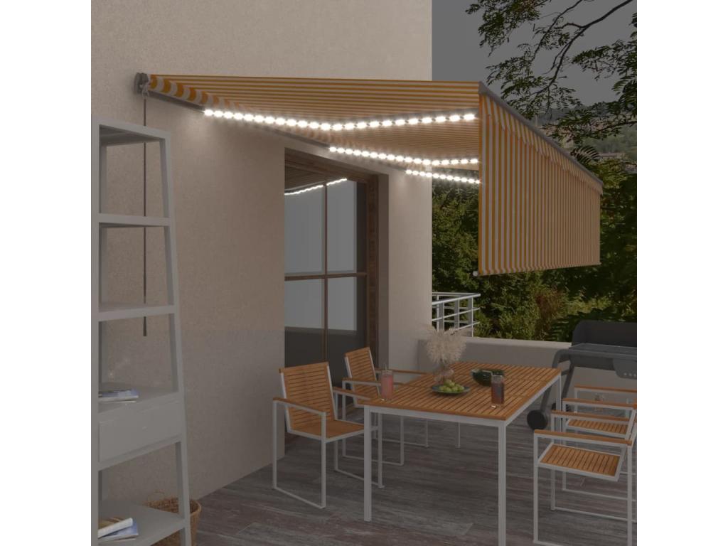Toldo retráctil manual con persiana y LED amarillo blanco 6x3 m
