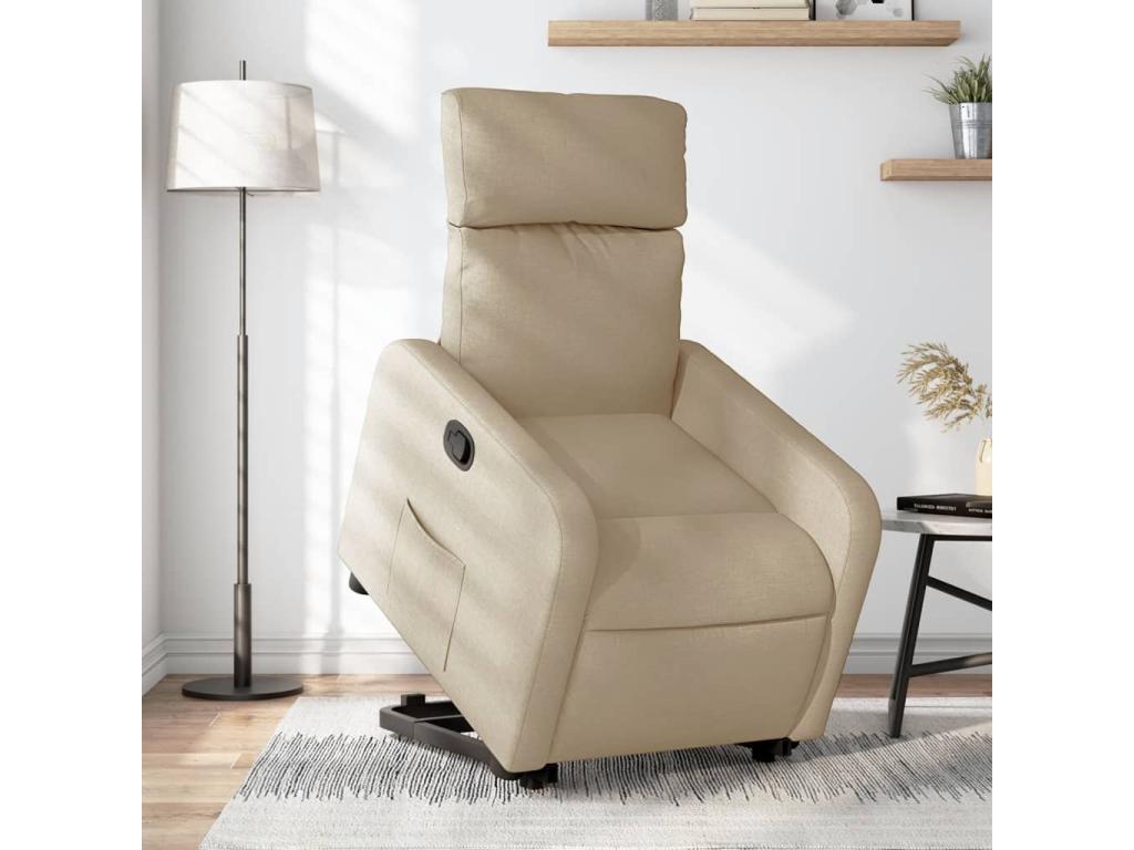 Sillón reclinable elevable de tela color crema