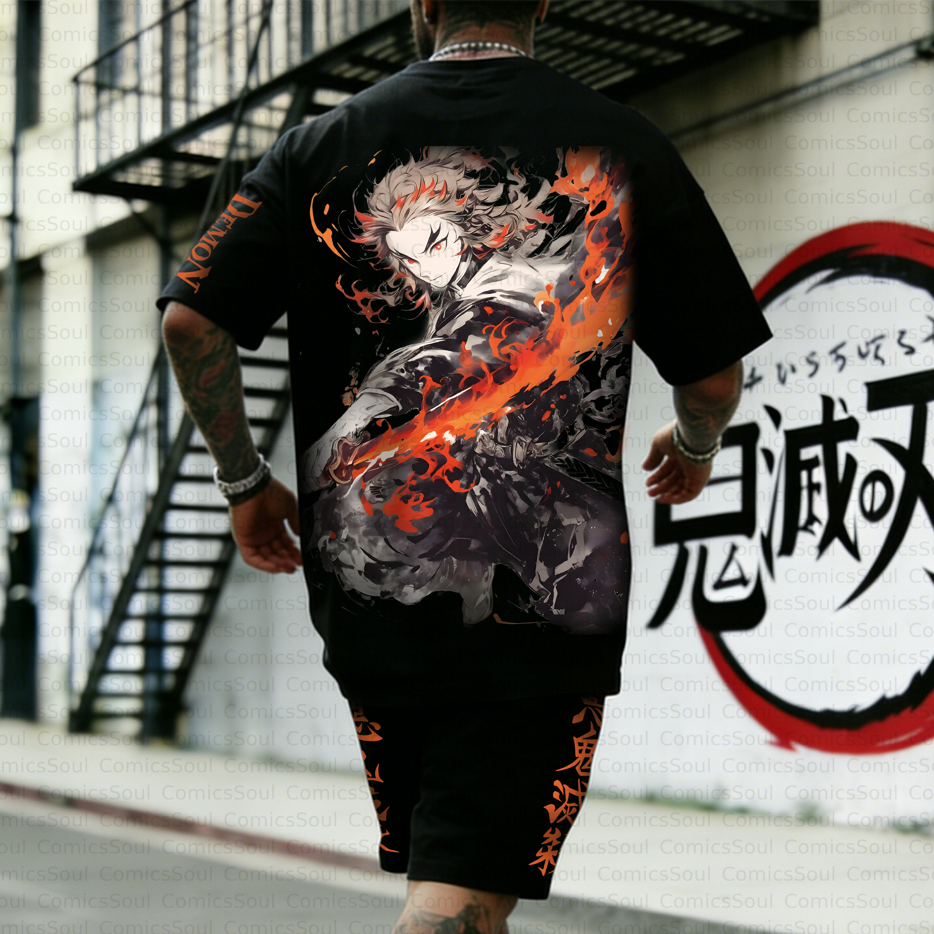 Unisex Anime Inspired Vintage T-shirt& Shorts 2 Pieces Set