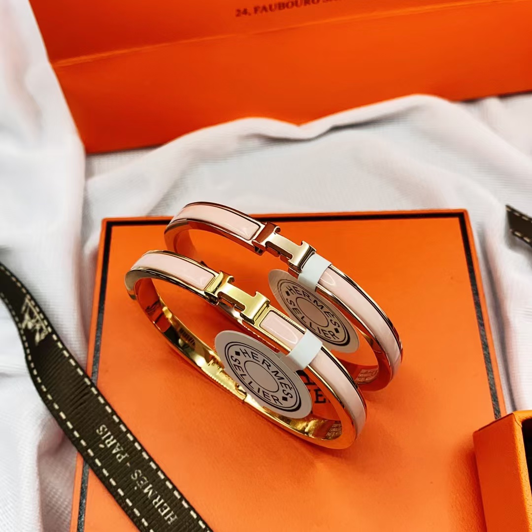 Hermes H Pink Enamel Bangle Bracelet - Original Replica Club