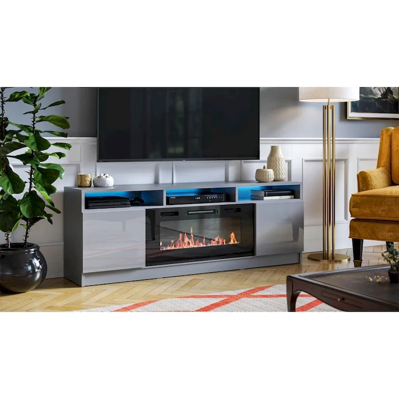Modern 63-Inch TV Stand with Reno 05 Electric Fireplace