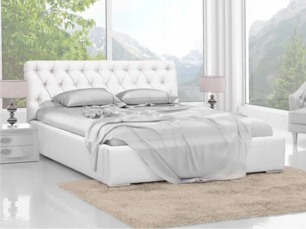 Cama Cosinor 101, doble, blanco, 160x200, cuero ecológico, somieres, 180x227x100cm idr1701831