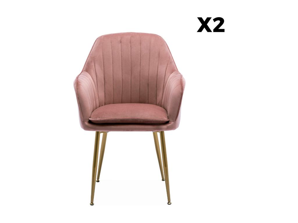 Sillón de terciopelo con patas de metal - set de 2 rosa viejo