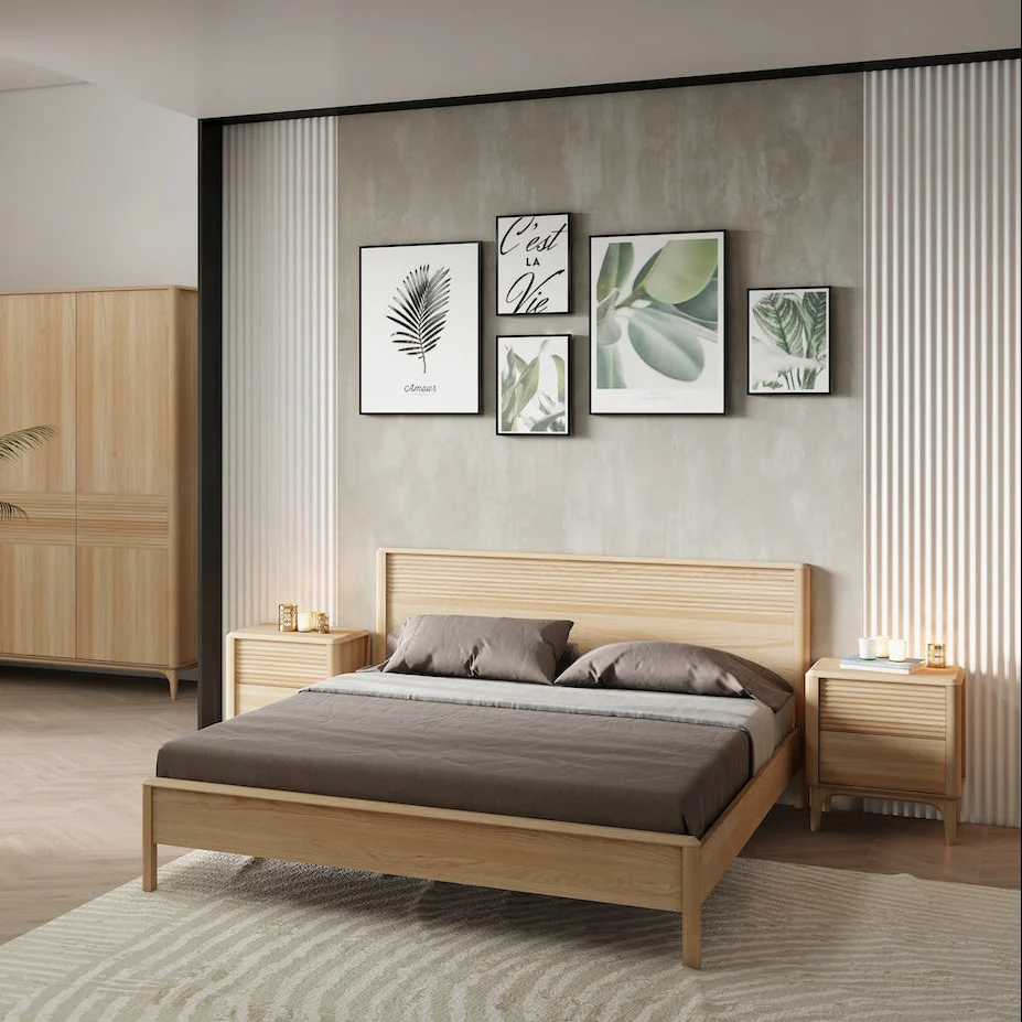 Cama matrimonio de madera maciza roble Oxford, 160x200 cm. / 180x200 cm. | NordicStory