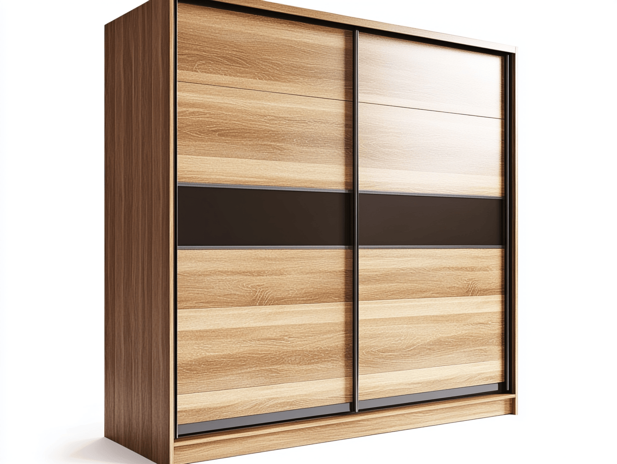 Armario ropero moderno con puertas correderas 180×200×60 cm – acabado roble natural – con panel negro decorativo