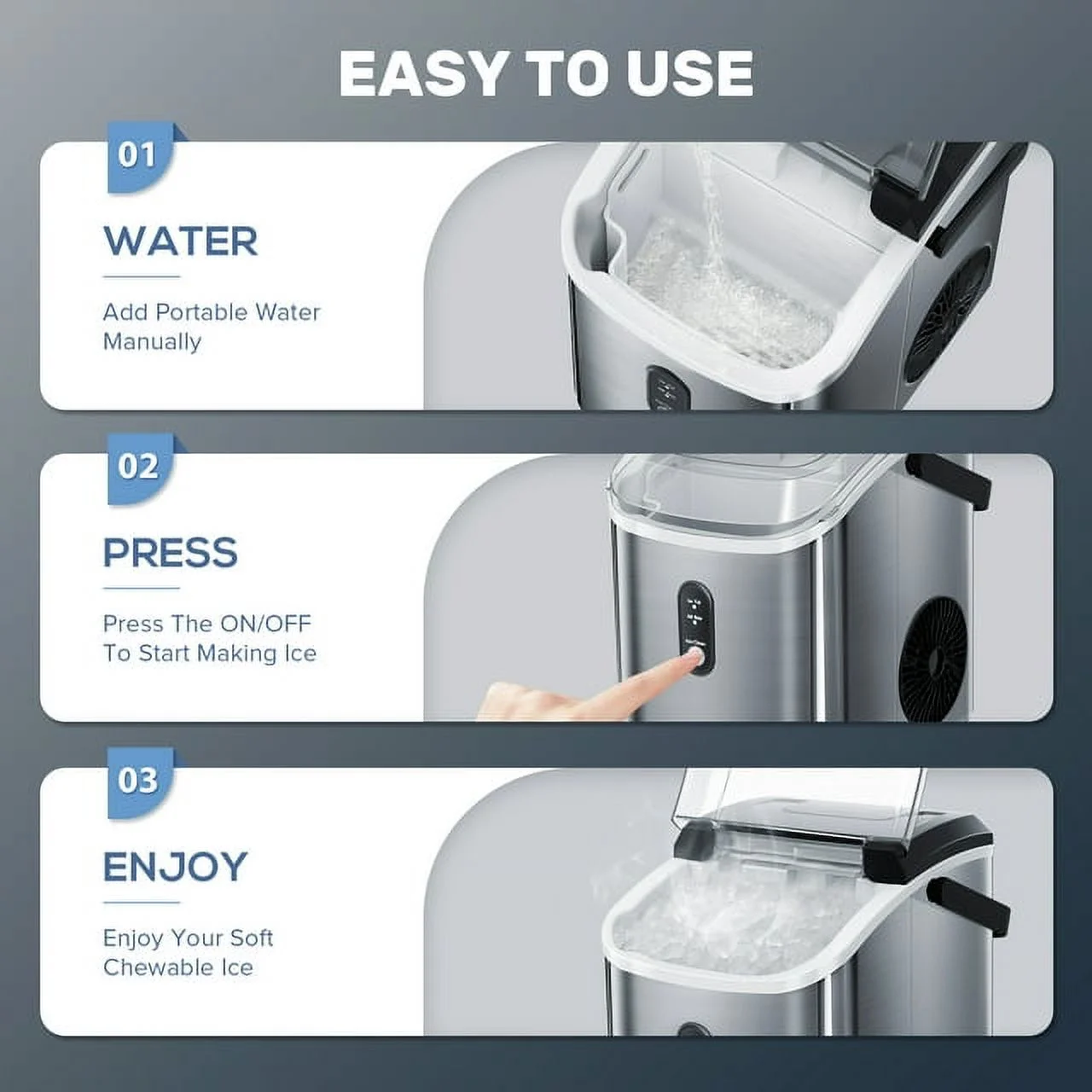 Auseo Nugget Ice Maker Countertop, Ready in 6 Mins ,35Lbs Each day with Self-Cleaning,Portable Sonic Ice Machine for Home/Office/Bar, Black - Image 12