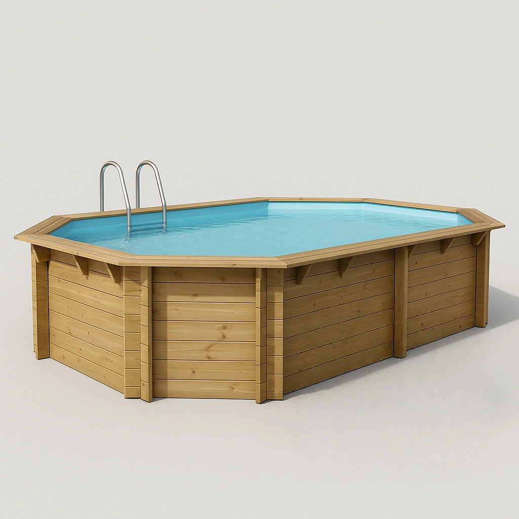 Piscina elevada octogonal de madera natural de 450 x 300 x 120 cm