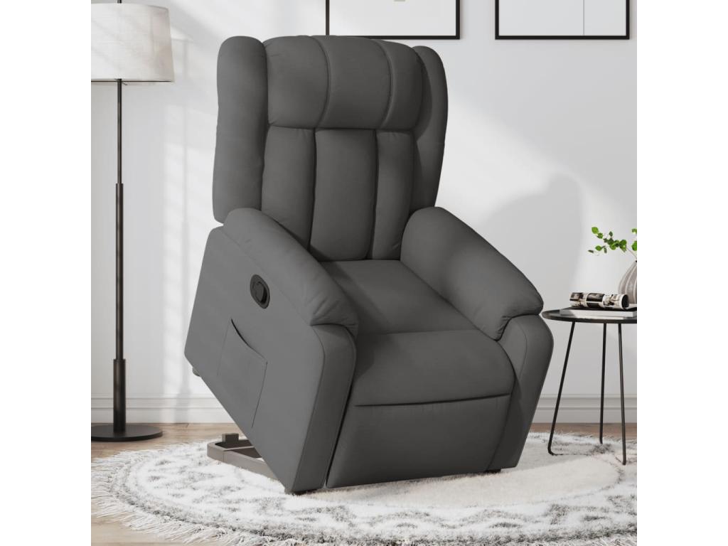 Sillón reclinable elevable de tela gris oscuro