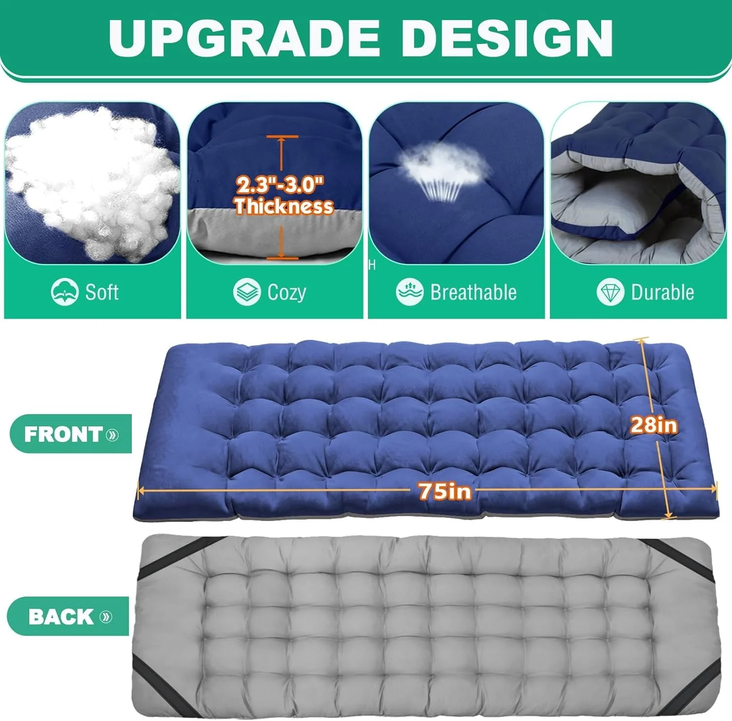 Slsy 2 Pack Folding Bed Cot with 3.3 Inch 2 Sided Mattress, 75"* 28" Folding Camping Cots with Carry Bag, Portable Sleeping Cot Guest Bed - Image 2