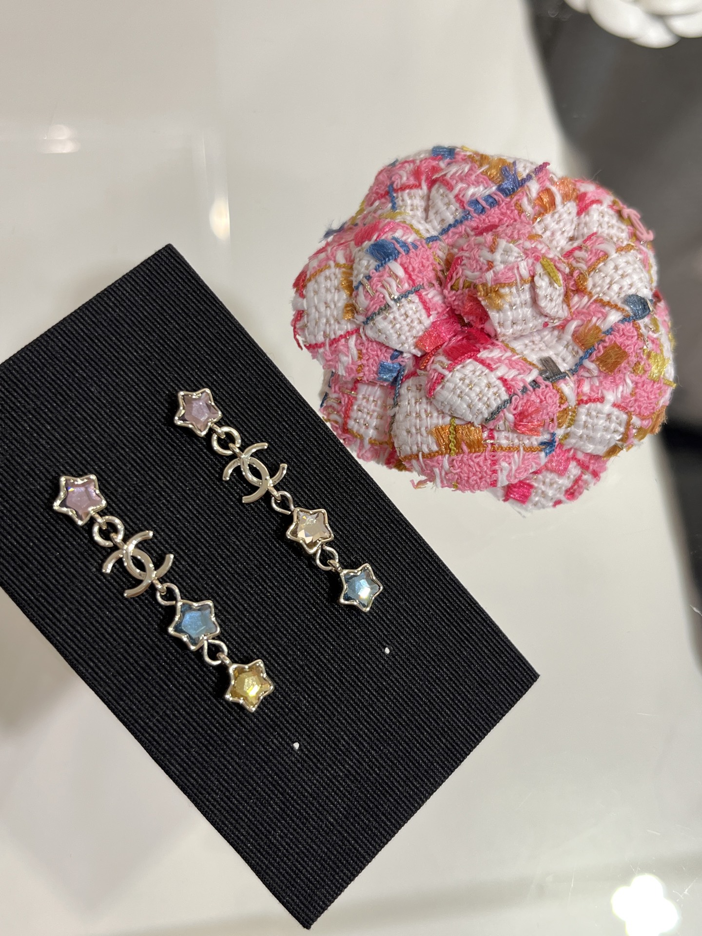 Chanel Asymmetric Colorful Crystal Star Tassel Earrings - Original Replica Club