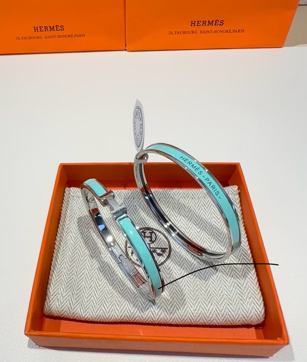 Hermes H Blue Enamel Bracelet Bangle - Original Replica Club
