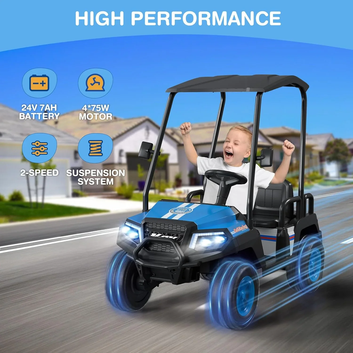 R9 24V Children's Golf Cart with Remote Control Removable Awning