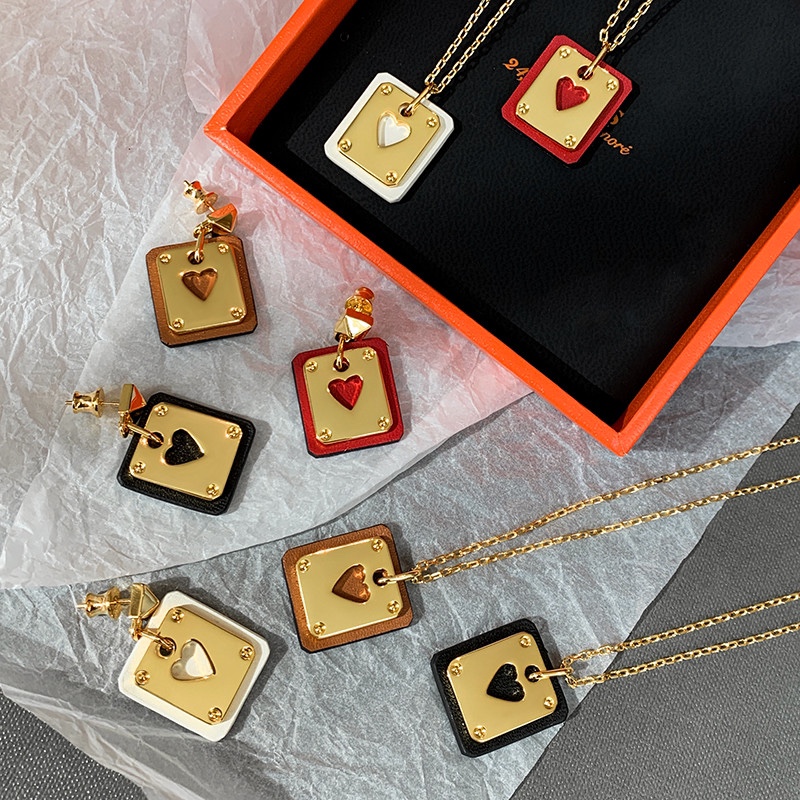 Hermes Cowhide Leather Square Tag Earrings - Original Replica Club