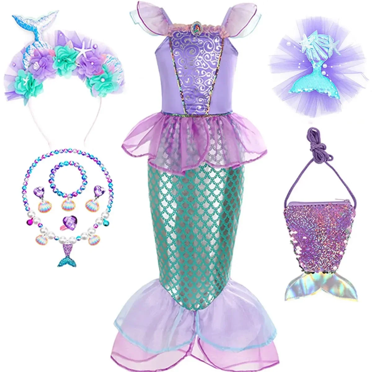 Halloween Costumes Girls Mermaid Dress Costume - Image 7 Halloween Costumes Girls Mermaid Dress Costume - Image 7