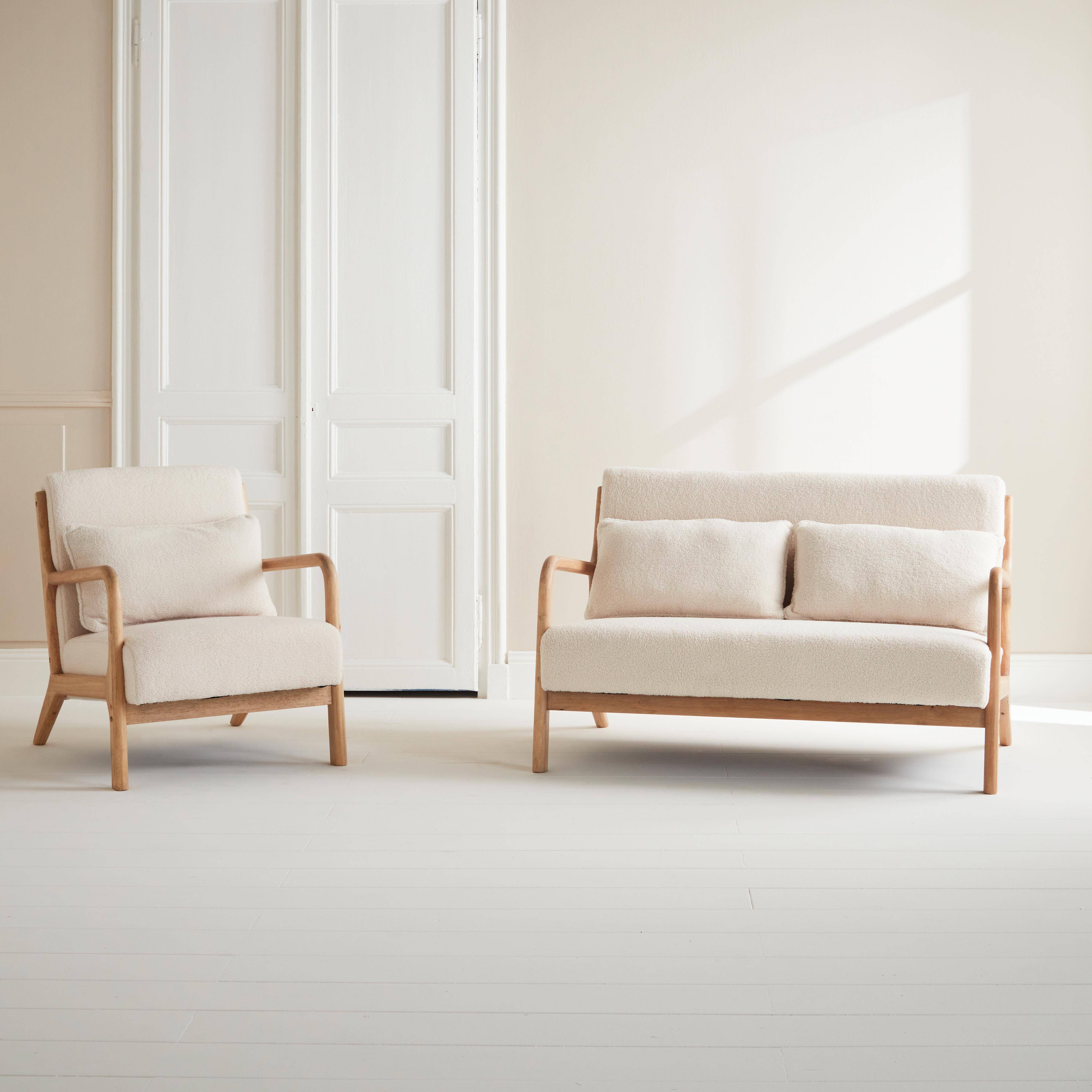 Lorens - Banco de 2 plazas + sillón de madera con borreguito