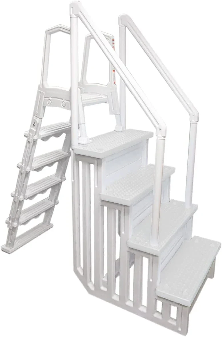 Select Anti-Slip in-Pool Steps | Gray | for Above Ground Swimming Pools | Can Mount to Decks 48" to 54" H | Safety Stairs Capacity Up to 300 lbs