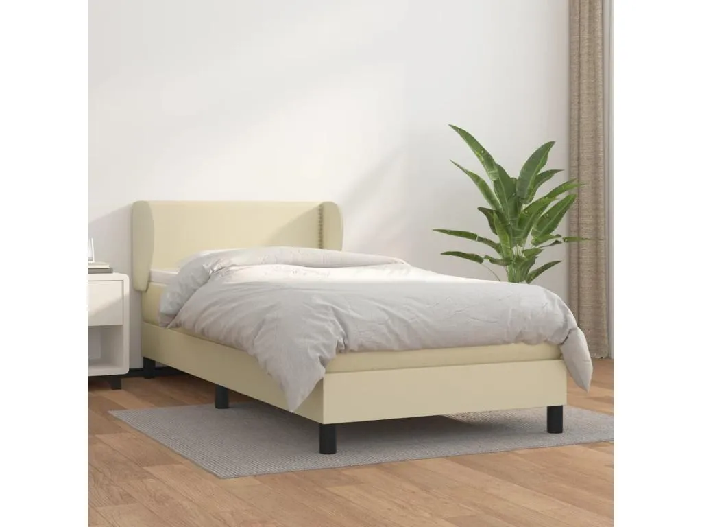 Cama box spring con colchón cuero sintético crema 100x200 cm buk3731487