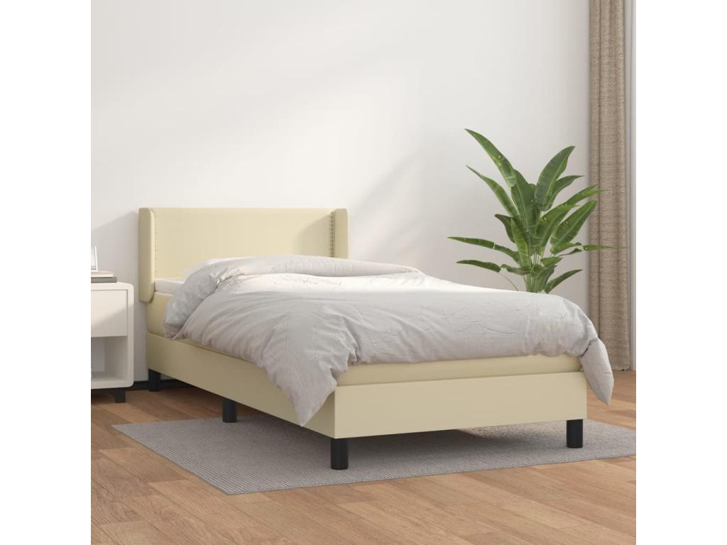 Cama box spring con colchón cuero sintético crema 90x190 cm