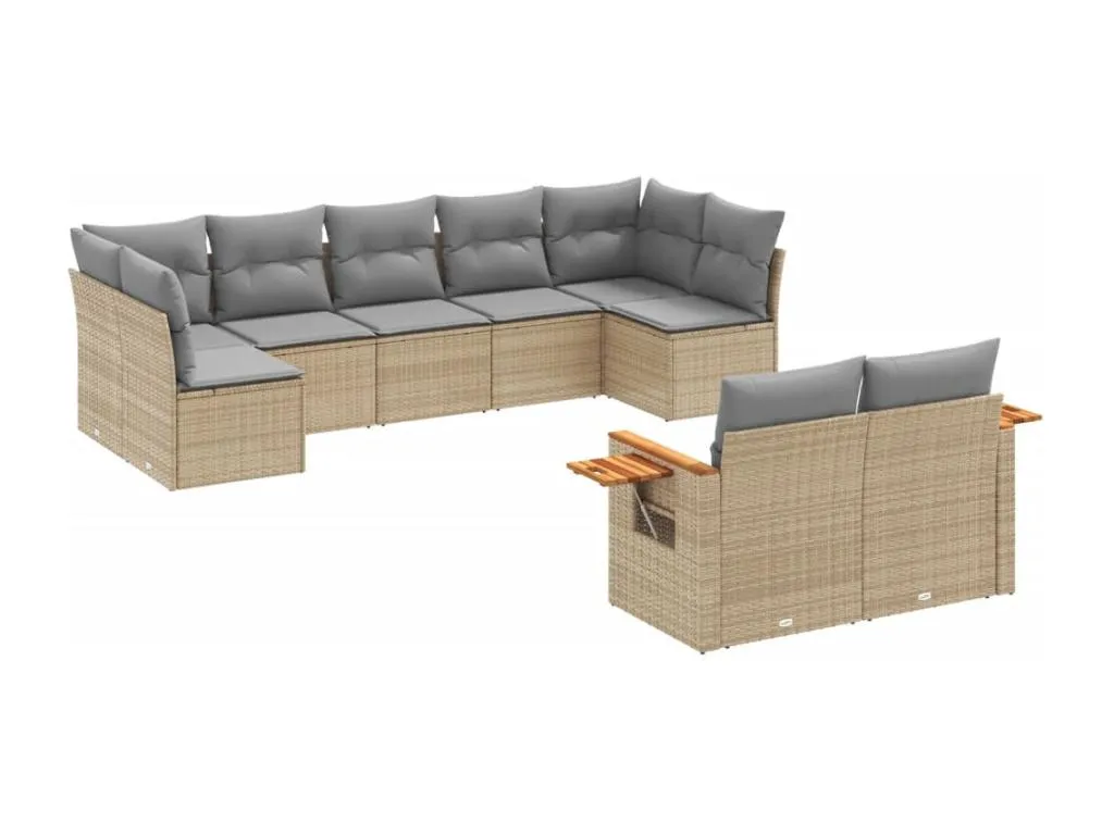 Set de sofás de jardín 9 pzas con cojines ratán sintético beige pzbw59879