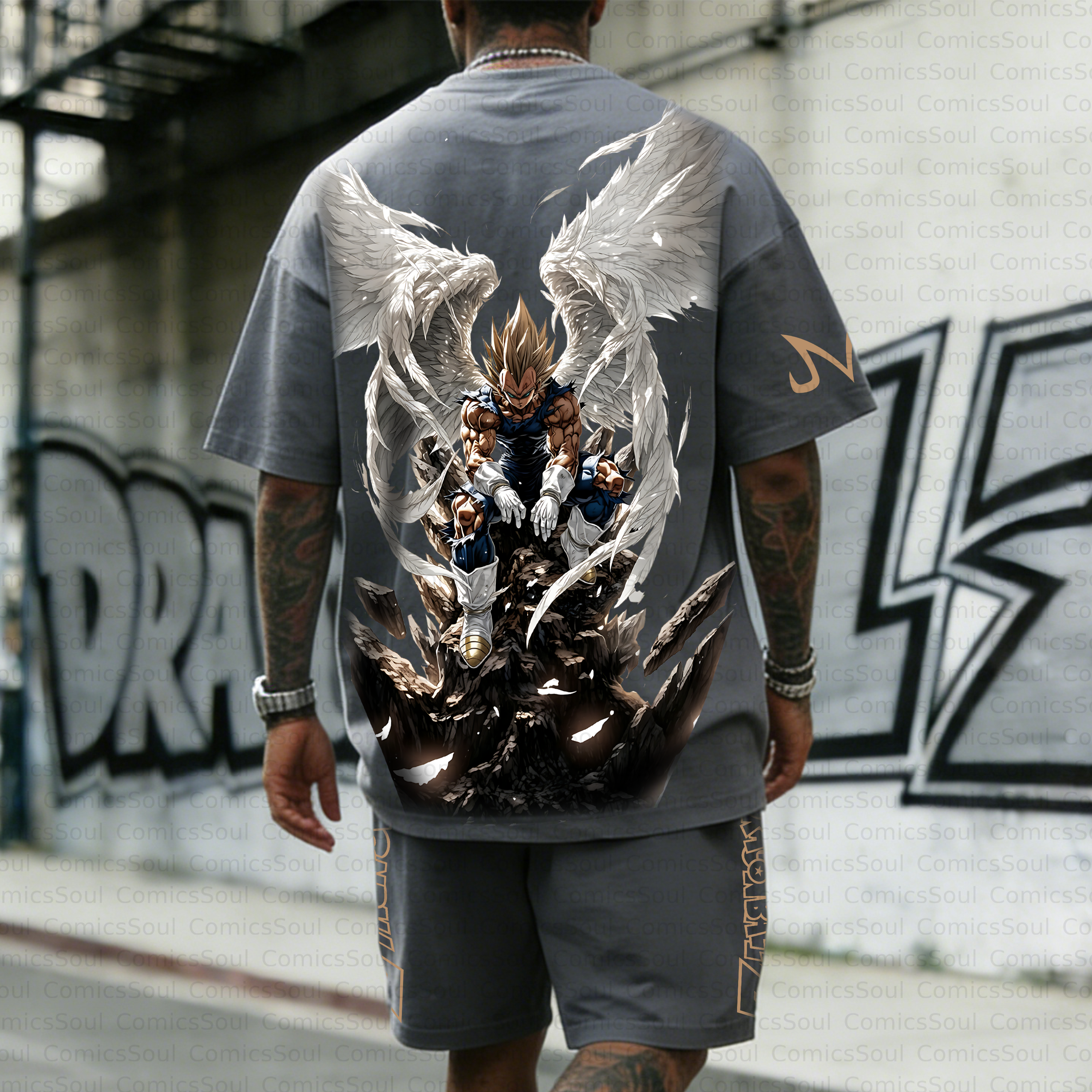 Unisex Anime Inspired Vintage T-shirt& Shorts 2 Pieces Set