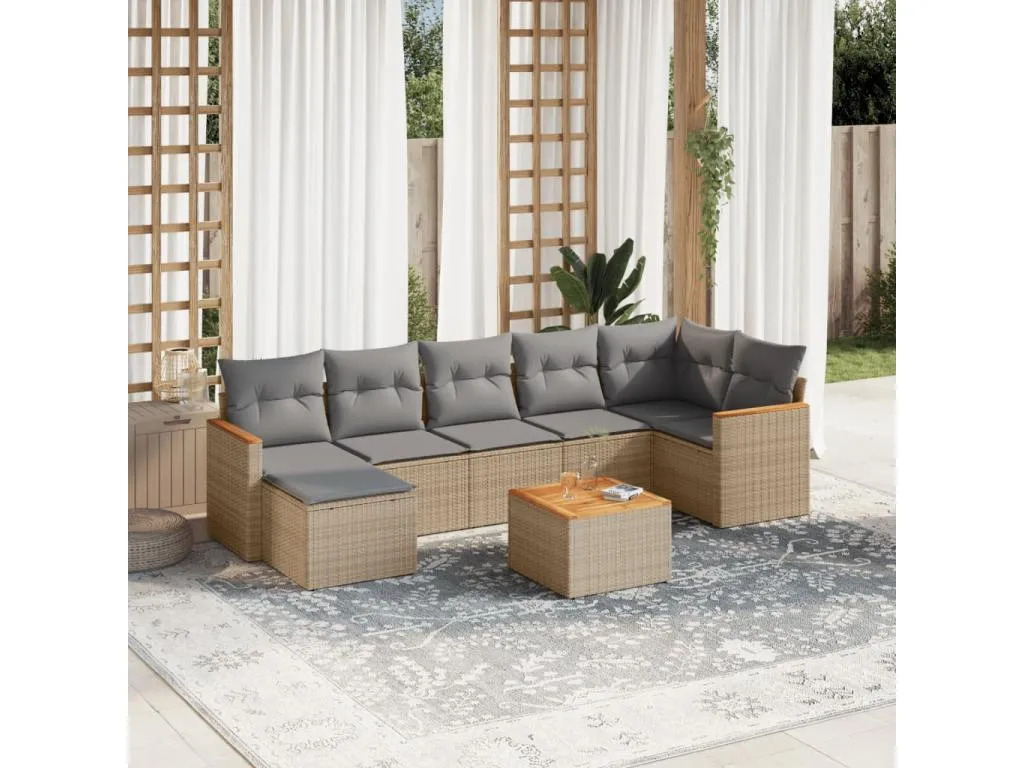 Juego de sofás jardín con cojines beige mezcla 8 pzas ratán PE