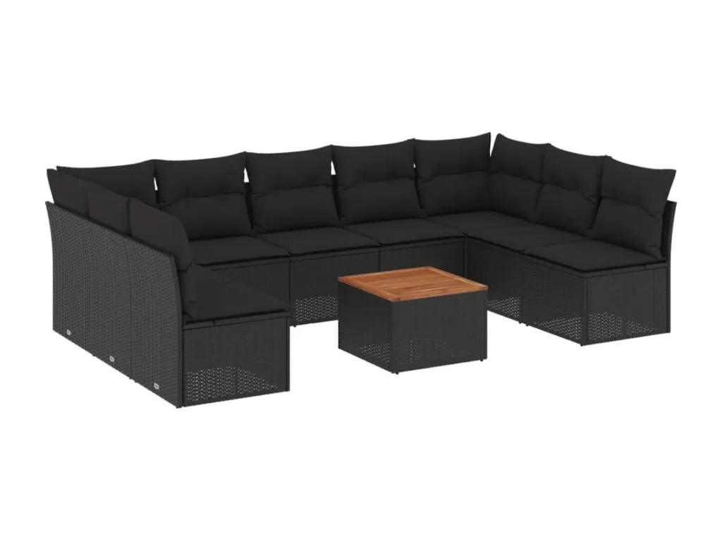 Set de sofás de jardín 10 pzas cojines ratán sintético negro qlpu02885