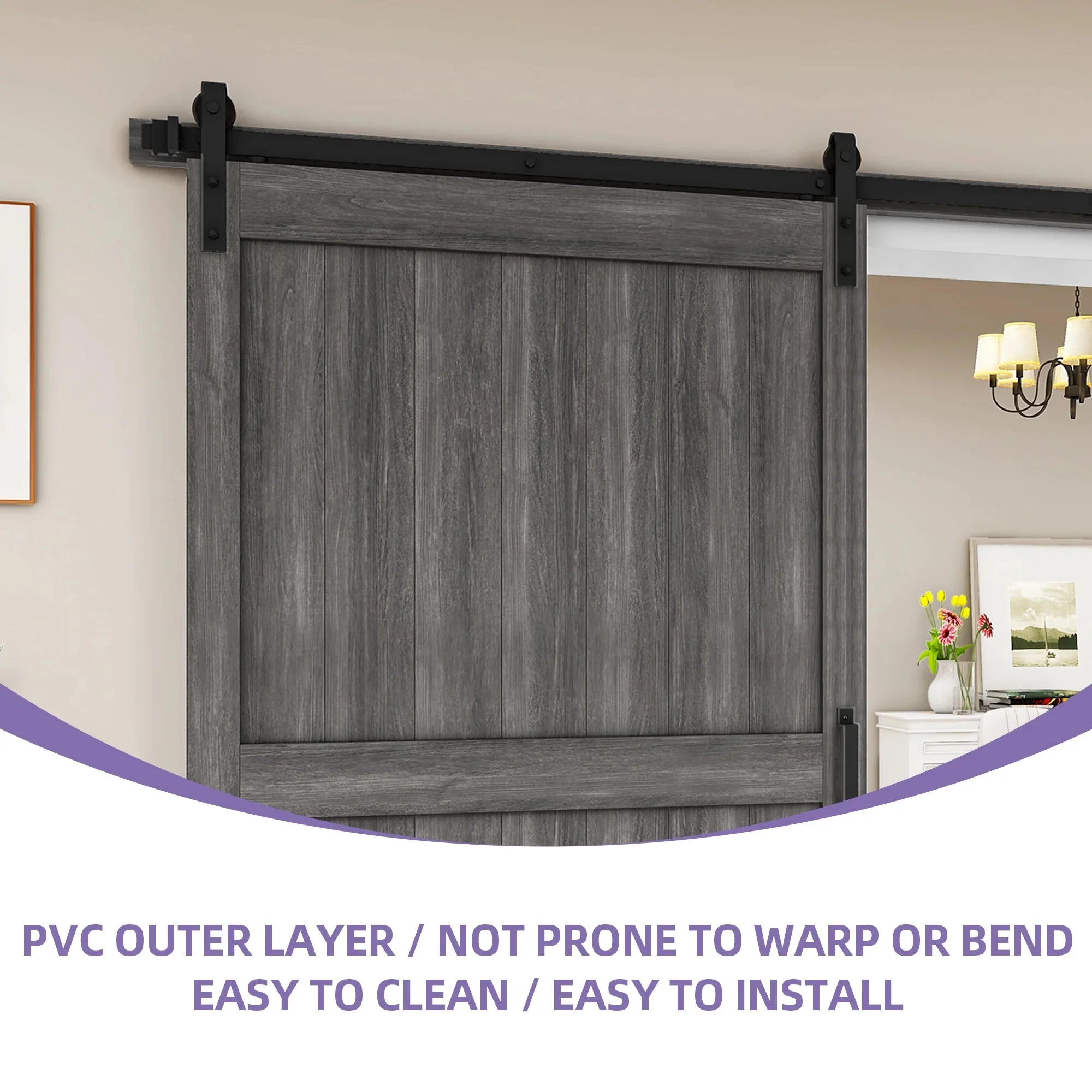 Uforic Sliding Barn Door With Hardware Kit, 48 x 84 in, Gray - Image 4 Uforic Sliding Barn Door With Hardware Kit, 48 x 84 in, Gray - Image 4