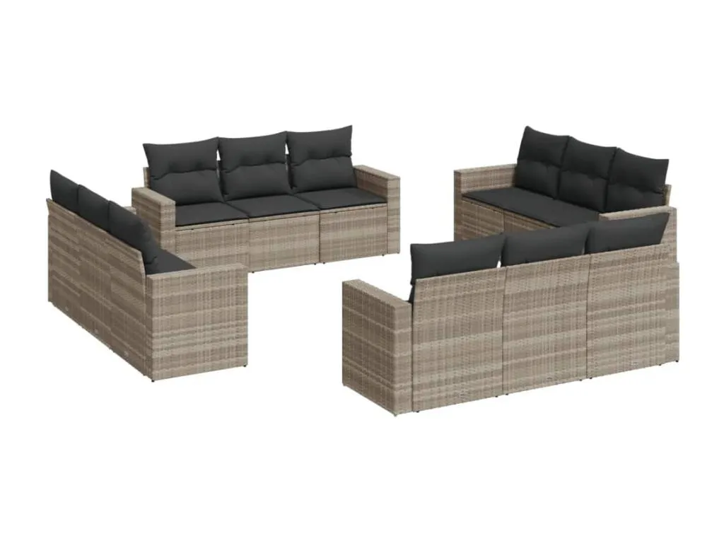Set de sofás de jardín 12 pzas y cojines ratán sintético gris