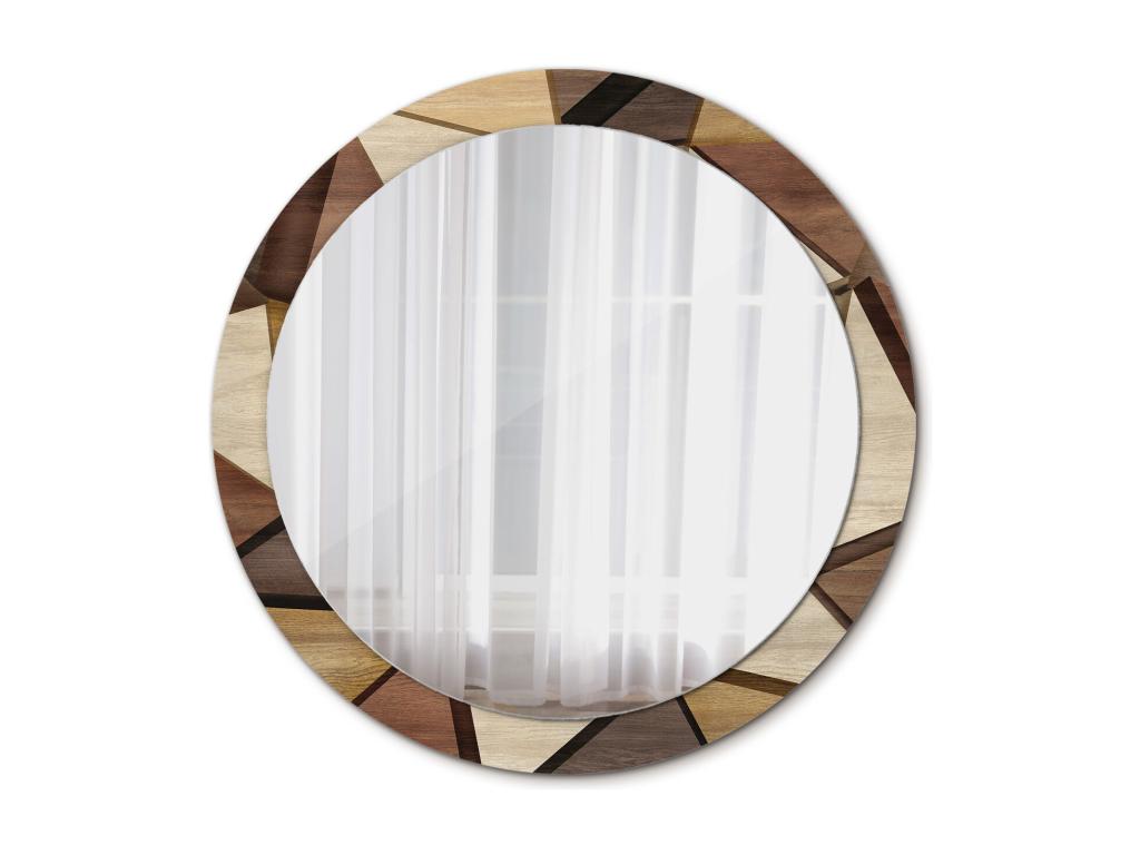 Espejo Redondo Decorativo - Madera Geométrica 3D - 90 cm