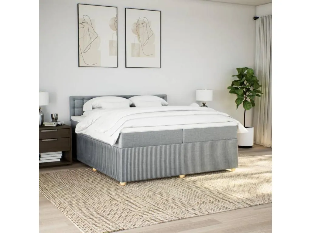 Cama box spring con colchón tela gris claro 200x200 cm euf3521111