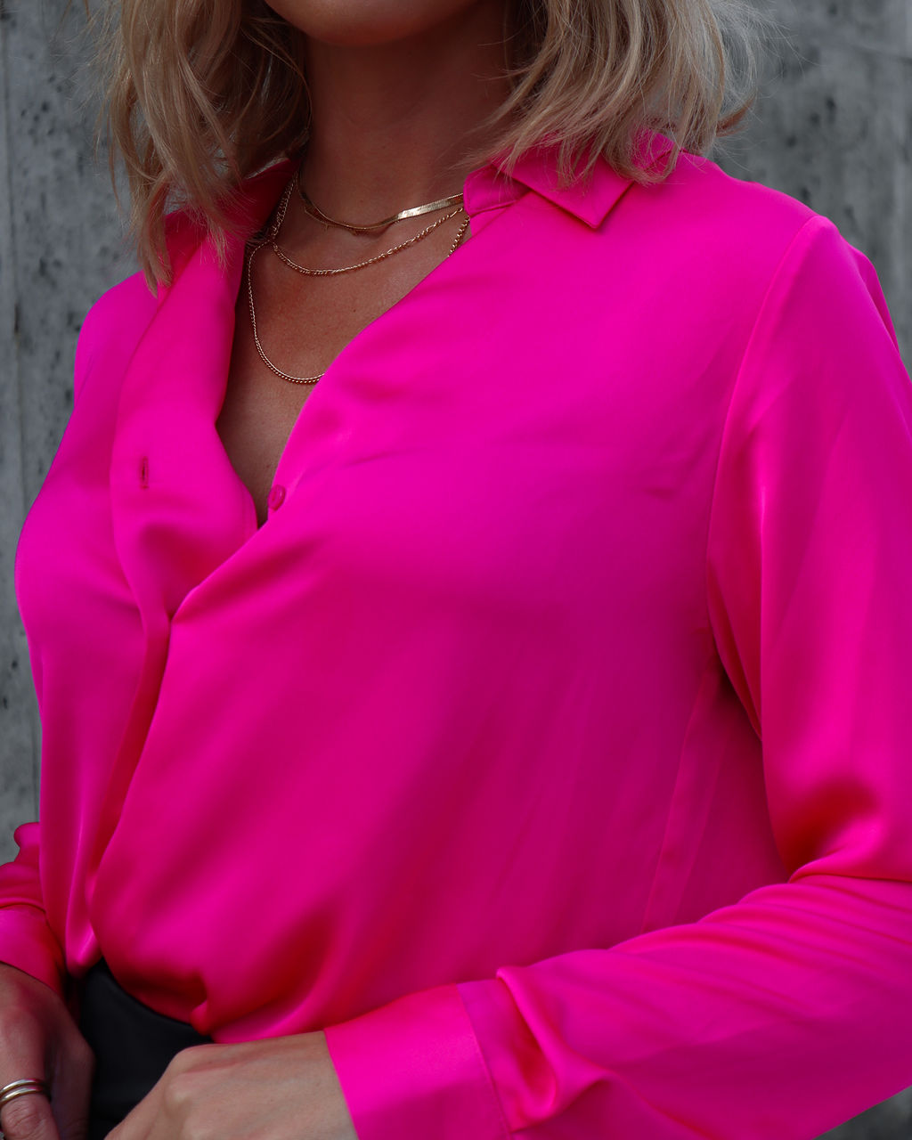 Enjoy The Moment Satin Button Down Top - Hot Pink - Se7enfashion