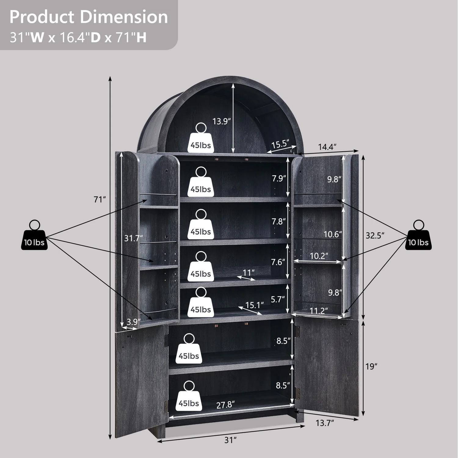 IFGET 71" Tall Arched Kitchen Pantry Storage Cabinet, Large Storage Cabinet with Adjustable Shelves, Pantry Cabinet for Kitchen, Dining Room - Image 11