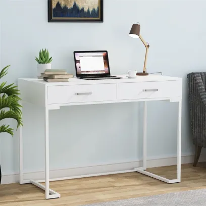 Modern Computer Desk with 2 Drawers - Stylish Study Writing Table with Storage for Home Office