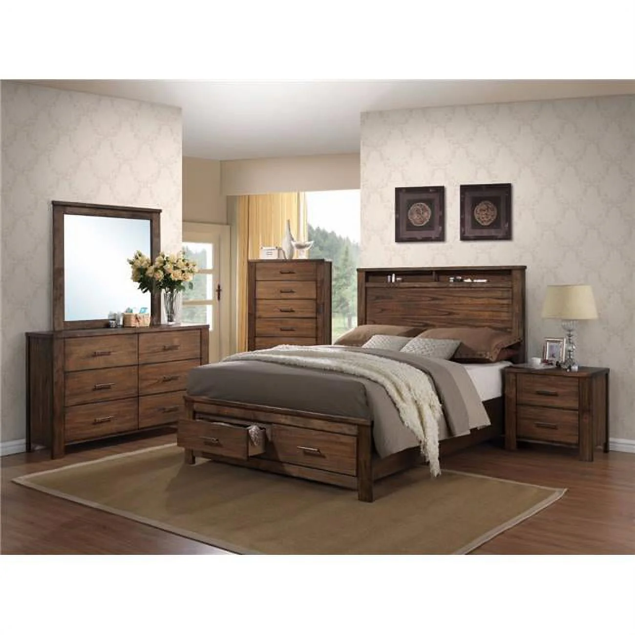 Benzara BM155994 55 x 64 x 85 in. Contemporary Style Spacious Queen Bed with Storage Footboard, Brown - image 1