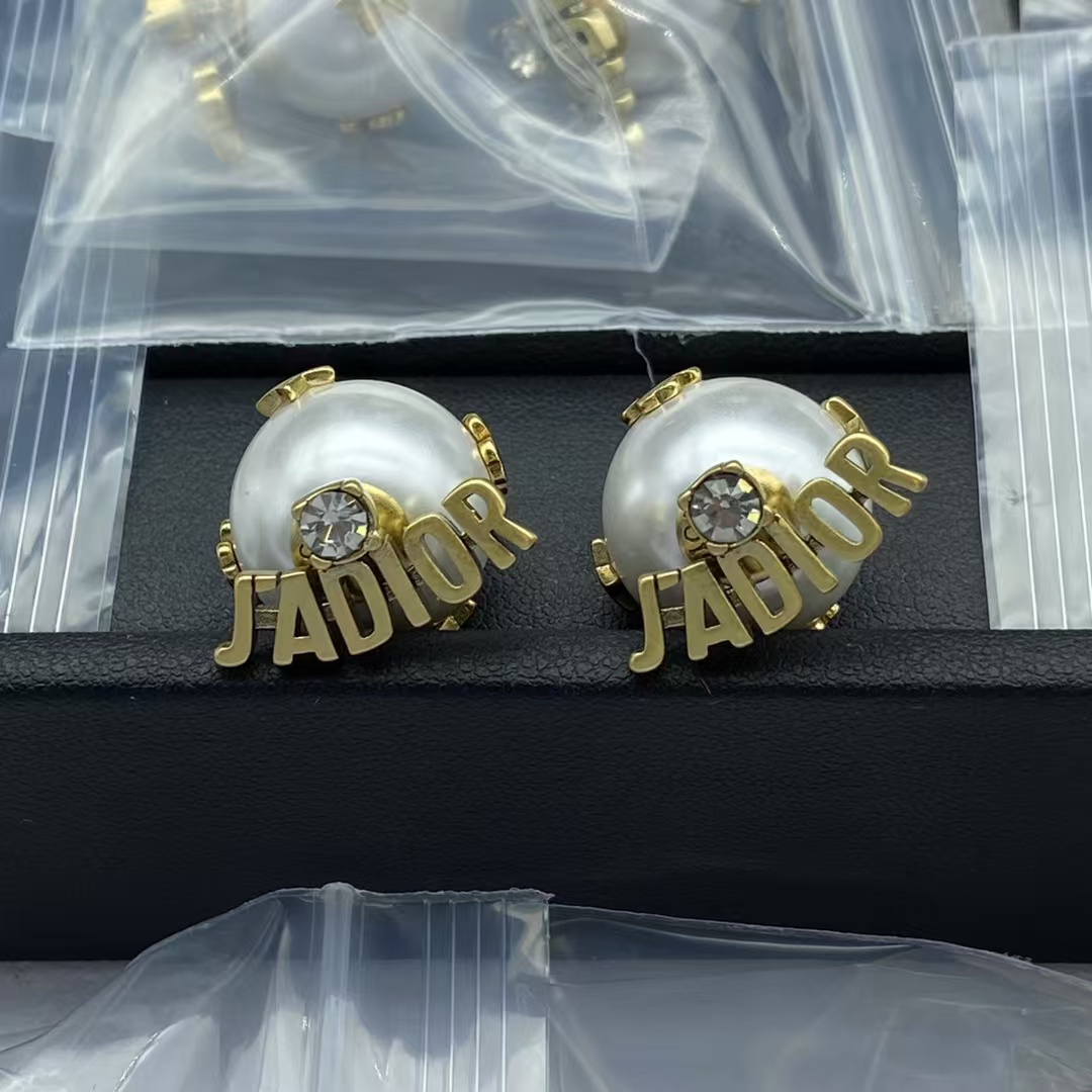 Dior JADIOR Paved on Pearl Stud Earrings - Original Replica Club