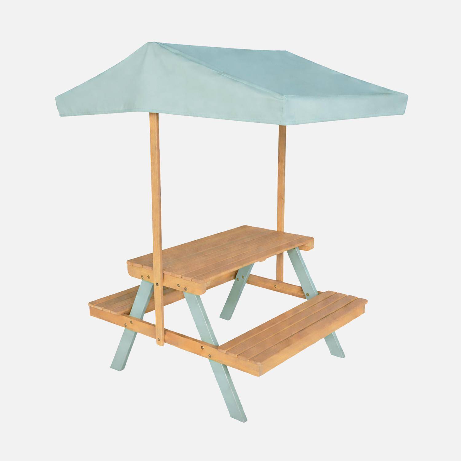 Jade - Mesa de picnic  de jardín infantil de madera con sombrilla, 2 plazas