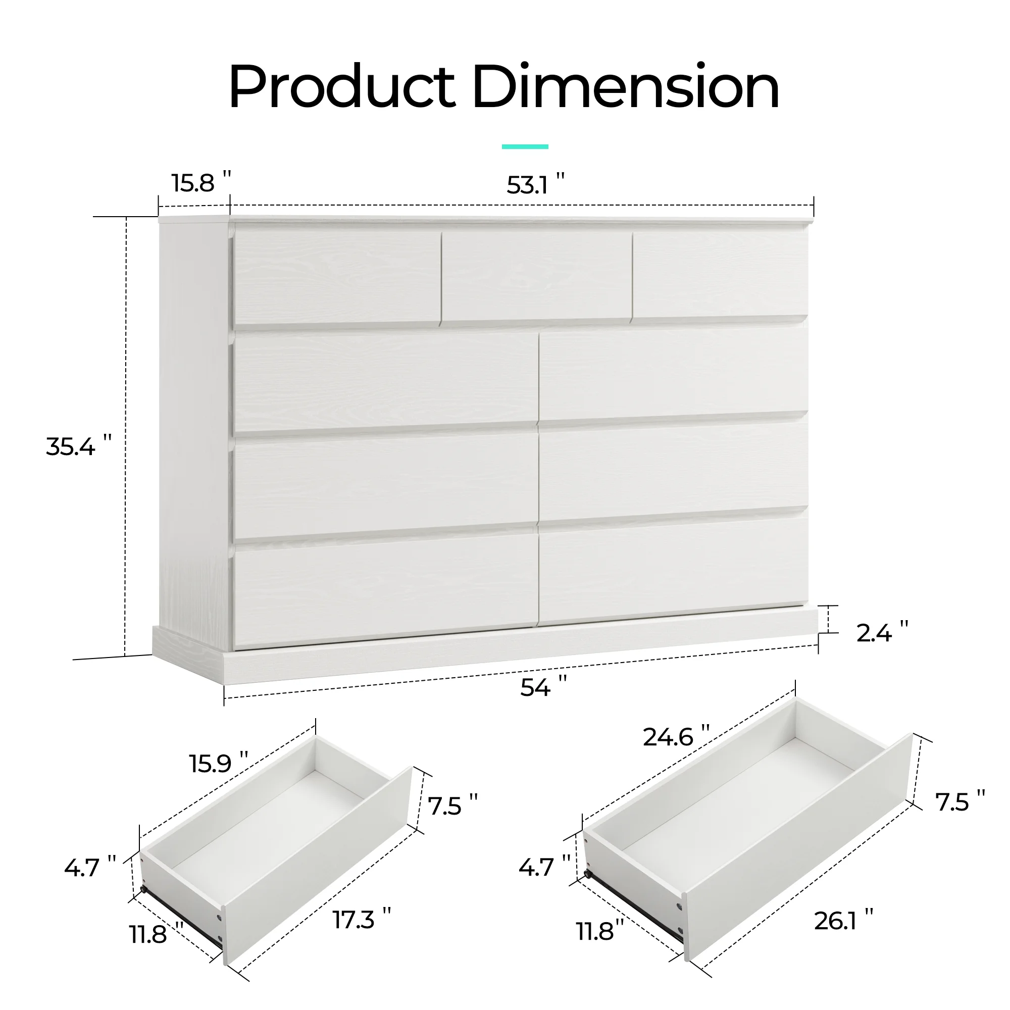 Linsy Home Modern Wood Dressers for Bedroom, Wide Chest of 9 Drawers, White - Image 2